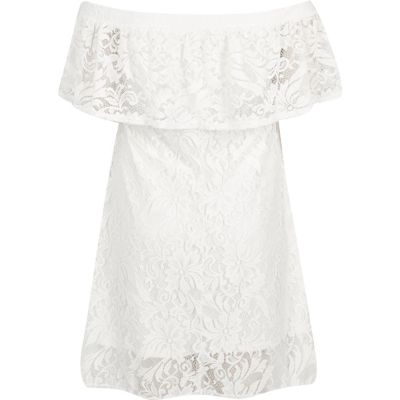 RI Plus white lace bardot swing dress